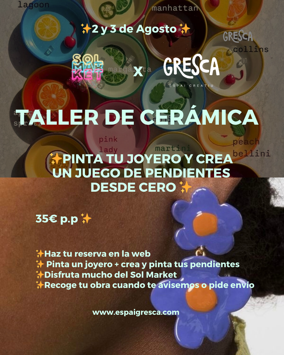 TALLER DE CERÁMICA SOL MARKET x ESPAI GRESCA “Pinta tu joyero y crea tu juego de pendientes”